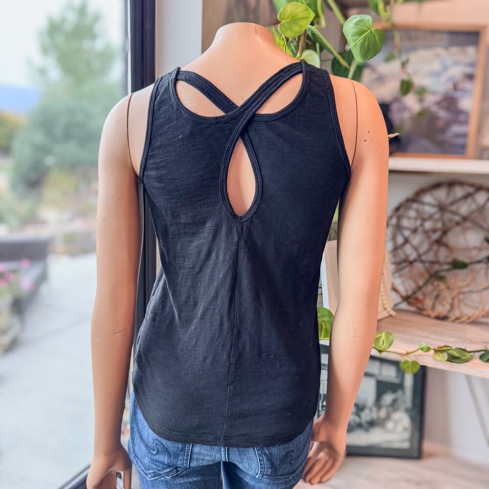 White House Black Market, Black Criss Cross Keyhole Back Tank Top, Women's XS